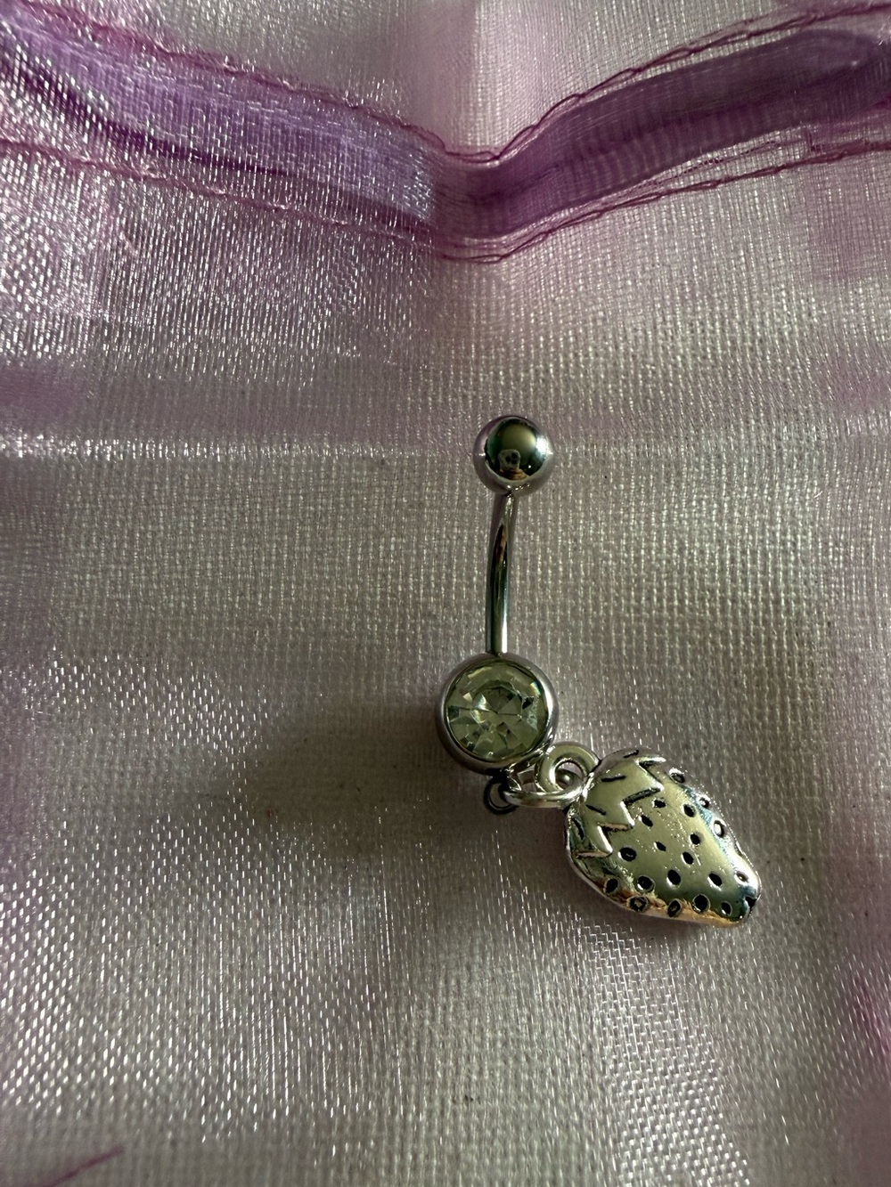 NEW Nordstrom Silver Strawberry Dangle Navel Ring with Clear Crystal